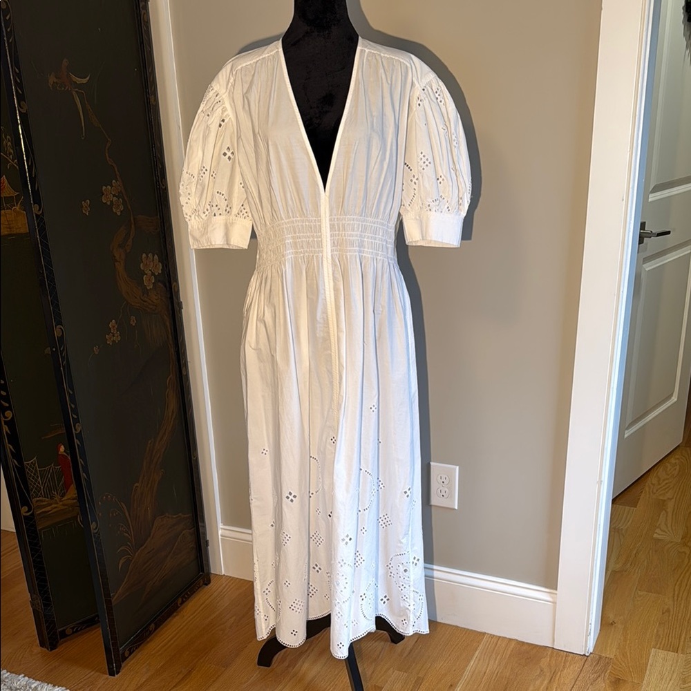 Ganni White Broderie Anglaise Midi Dress size L (40)
